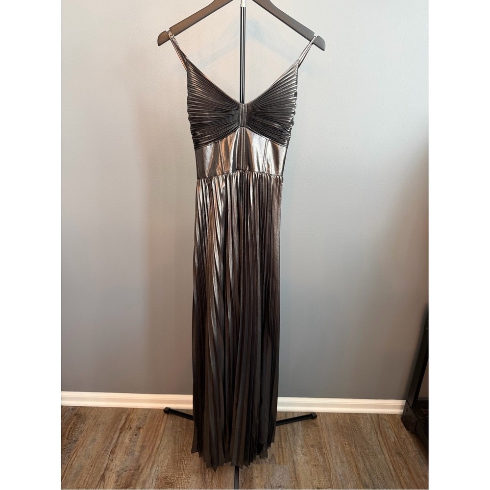 Banana‎ Republic Odetta Metallic Pleated Maxi Dress - Gunmetal NWT